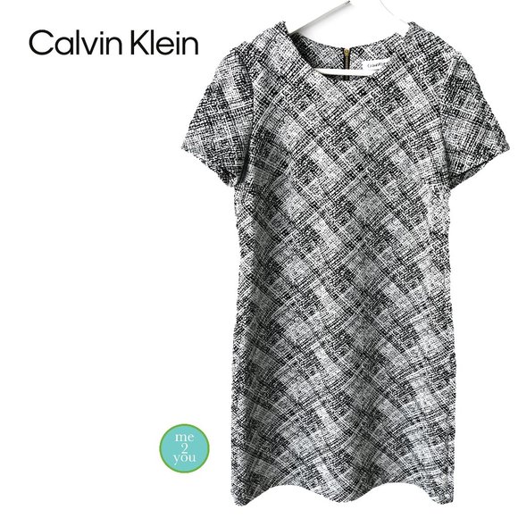 CALVIN KLEIN Black & White Abstract Print Dress - Size 10 - Picture 1 of 10